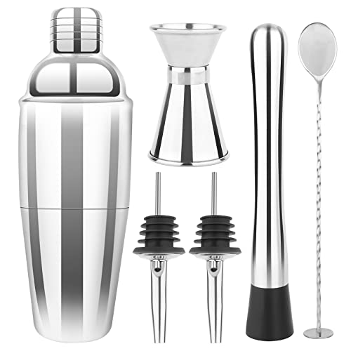 6 Pièces Set Shaker à Cocktail pour Barman, Ensemble Shaker à Cocktail, Kit Cocktail en Acier Inoxydable, avec Cuillère, pour Mélanger Des Boissons, Home, Bar, Amateurs Cocktails (75ML)