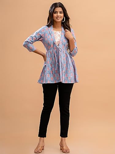 Image of feranoid Women's Cotton Floral Printed Short Kurti Tunic Top