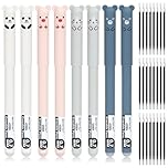 Mutsitaz Erasable Pens Black Ink – 8pcs Cute Animal Friction Pens with 24 Refills, 0.7mm Rub Out Gel Pen for School & Office Supplies