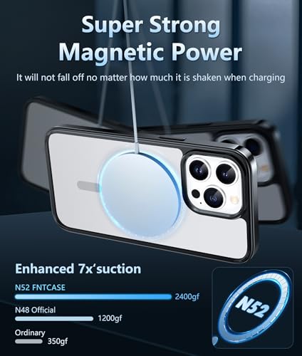 Image of FNTCASE for iPhone 12 Pro-Max Case: Clear Magnetic Phone Cases Compatible with Magsafe Slim Anti Yellowing Military Grade Drop Protection Rugged Protective Transparent Cell Phone Cover (B-Black)