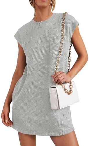 PRETTYGARDEN Women's Summer Short T Shirt Dress Cap Sleeve Crew Neck Casual Loose Basic Mini Dresses