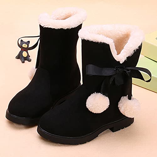 2021 Winter Little Kids Baby Girls Princess Shoes Fashion Bowkont Cotton Boots Snow Boots (Black-1, 37)4