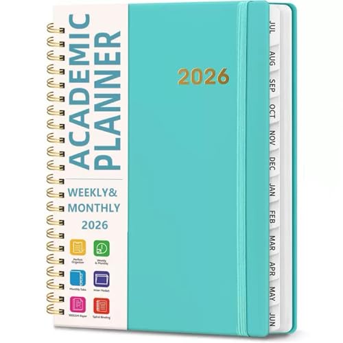 Academic Planner 2026 - Hardcover Weekly & Monthly Calendar Agenda, Daily Planner for Students & Teachers, 8.5" x 6.3" Portable Size，Daily Agenda Book with Tabs, College Organizer Notebook (green)
