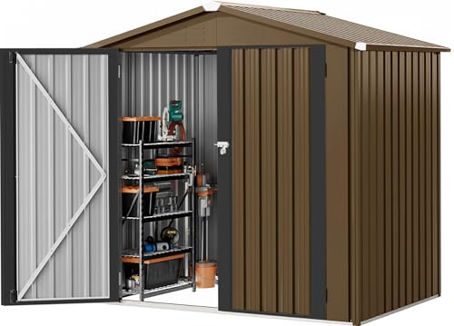 Image of DWVO 6x4ft Outdoor Storage Shed, Lockable Metal Tool Storage Sheds, Waterproof Garden Sheds with Vents for Backyard, Patio, Garage, Lawn, Brown