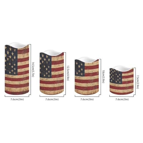 Image of Retro American Flag Plastic Flameless Candles with Remote Control and Timer LED Flickering Battery Operated Color Changing Electric Pillar Candles Decoration