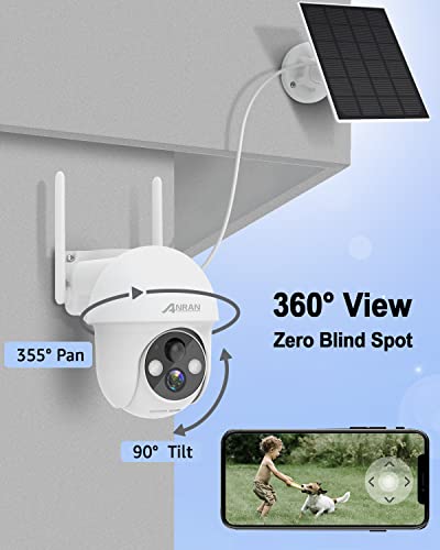 Anran Security Camera Wireless Outdoor, 2K Solar Outdoor Camera With 360° View, Smart Siren, Spotlights, Color Night Vision, Pir Human Detection, Pan Tilt Control, 2-Way Talk, Ip65, Q1 White #TOP1