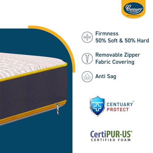 Image of Centuary Mattresses Sleepables | 7 Years Warranty | 6-Inch Double Size Dual Comfort Hard and Soft Reversible Roll Pack High Resilience (HR) Foam Mattress (75x48x6)