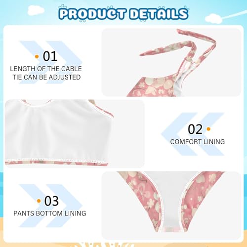 KLL Pink Pattern and Flowers Girls' 2 Piece Bikini Sets Scoop Neck Swimming Bathing Suit Swimsuit4