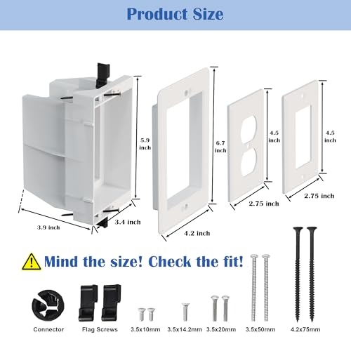 Image of Recessed Outlet /Electrical Box Single Gang, Recessed Outlet Box for Wall Mount TV, Antenna, Phone and Cable TV, Suitable for GFCI & Standard, for Old or New Construction(2 Pack)