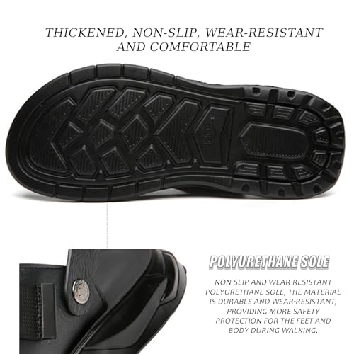 Men'S Pu Leather Flat Sandals With Adjustable Dual-Use Ankle Straps Comfortable Breathable Open-Toe Slip-On Sandals, Soft Casual Sliding Slippers4