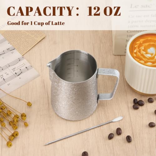 Image of Amrules Milk Frothing Pitcher 12oz Frother Cup Barista Tools, Crackle