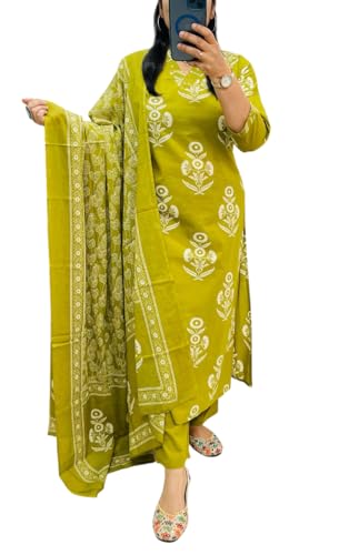 Image of Rangnavi Women's Floral Printed Stright Kurta with Pant & Dupatta Set | Kurta set