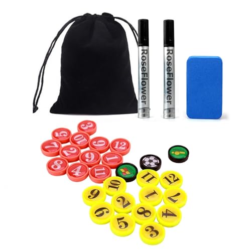 Kit de remplacement complet pour tableau magnétique d'entraînement - Comprend des aimants numérotés de 1 à 12 pour les joueurs, un marqueur effaçable à sec et une gomme
