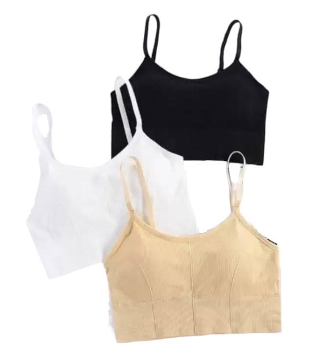 texello Women's Cotton Wire-Free Full Coverage Lightly Padded Sports Bra - Comfortable & Supportive Everyday Wear - Pack of 3 (Size- 34, Black, White, Beige)-picture-43