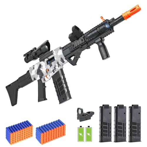 Realistic Toy Gun for Nerf Guns Darts, Foam Blaster - with Scope 120 Soft Bullets 3 Magazines, Semi-Auto Sniper Rifle Electric Machine Guns for Boys 8-12 Age, Birthday Gifts for Kids and Adults