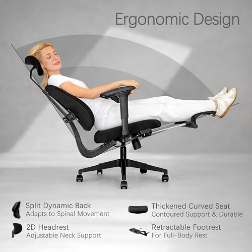 Image of Ergonomic Office Chair, Dynamic Split Back Lumbar Support, Thick High-Density Molded Foam Seat, 4D Adjustable Armrests, Swivel High Back Computer Desk Chair with Footrest for Home Office, Flex S3