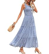 Zattcas Womens 2023 Spring Summer Casual Beach Smocked Sleeveless Tank Long Sundress Flowy Boho F...