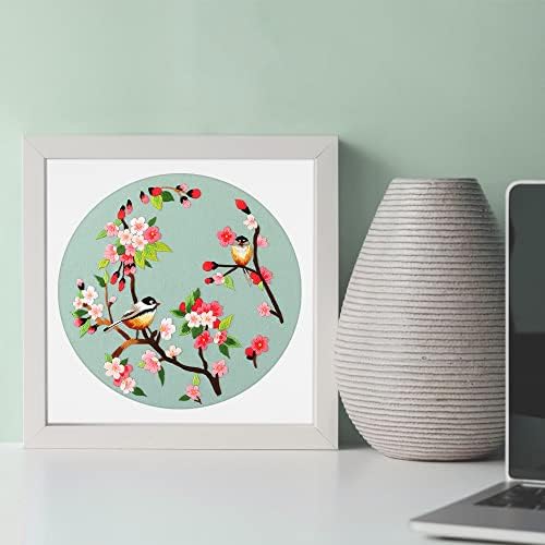 MWOOT DIY Green Embroidery Starter with Kit Bird and Flower Pattern,Cross Stitch Stamped Embroidery Kit for Adults Beginner