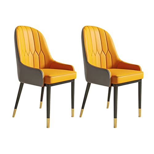 SJIALEN Dining Chairs Set of 2, Soft Leather with Metal Feet Home Living Room Armrest Chairs Hotel Office Computer Chair Kitchen Chair (Color : Yellow+Gray)