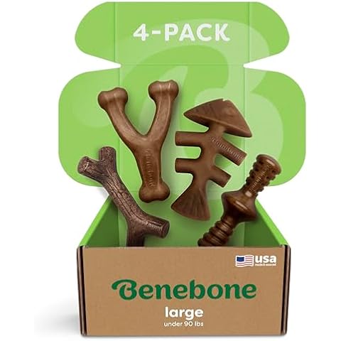 Benebone Large 4-Pack Dog Chew Toys for Aggressive Chewers, Made in USA, 90lbs and Under Cover