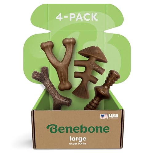Benebone Large 4-Pack Dog Toys for Aggressive Chewers – Durable Dog Bones, Made in USA – Dog Toys for Large Dogs Under 90 lbs by Benebone - Used condition - US$40.39
