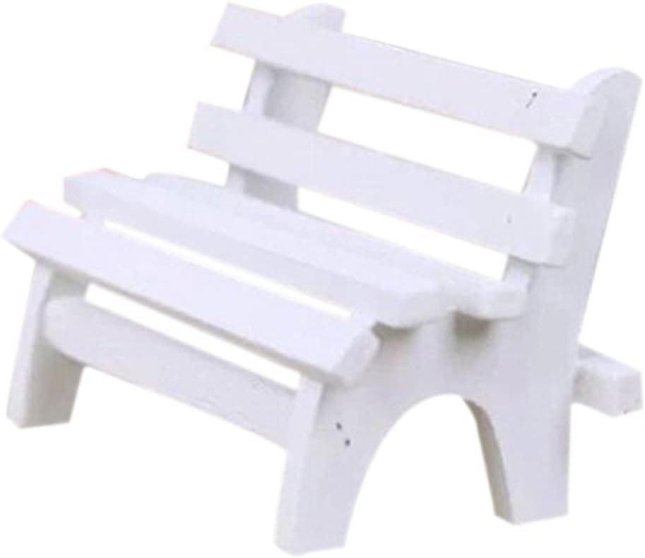 Garneck Miniature White Wooden Porch Chair Figurine for Dollhouse Display