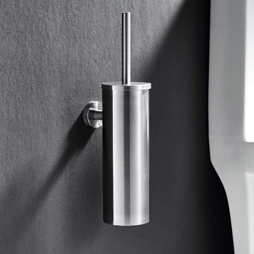 Ensemble brosse de toilette avec support robuste en acier inoxydable argenté - 4