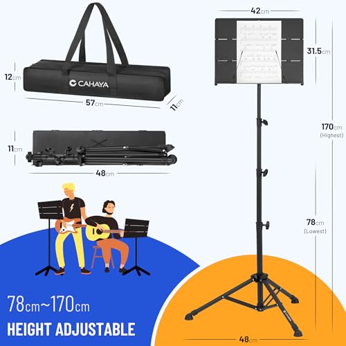 CAHAYA Foldable Sheet Music Stand Heightened to 170CM - Matte Black Material Not Easy to Leave Fingerprints and Three Fold Panel for Portability and Horse Shoe for Enhanced Stability with Bag - Image 6