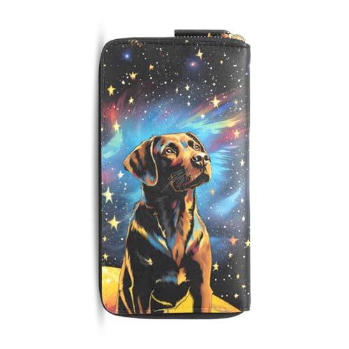 MNSRUU Womens Wallet Purses, Galaxy and Dog Clutch Purses for Women RFID Blocking Credit Card Holder Wallet Leather Zipper Coin Purse