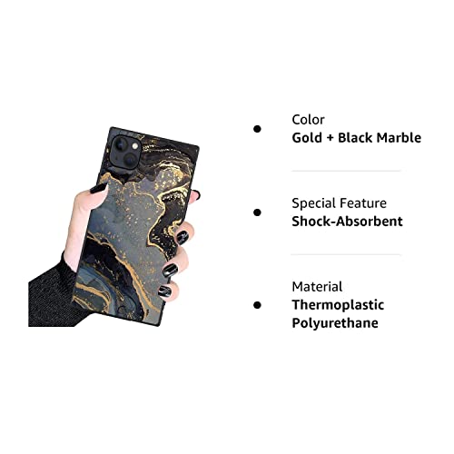 Zhuxuxitt Luxury Square Case For Iphone 14 Max/Plus,Gold + Black Marble Design Women Grils Men Soft Tpu Edge Protection Shock Absorption Slim Hard Pc , Max/Iphone Plus(6.7 Inch) #TOP6