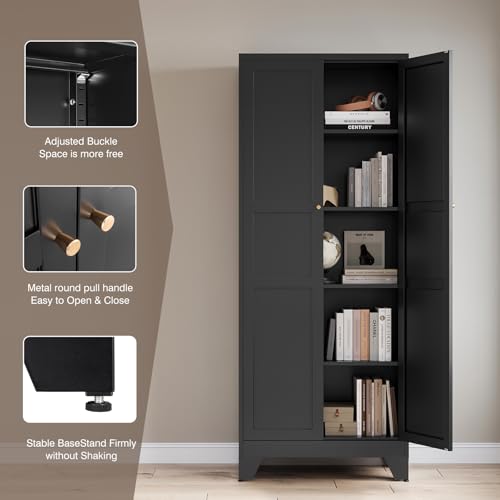 Image of Yizosh Metal Pantry Cabinet, 75 inch Kitchen Pantry with 2 Door and 4 Adjustable Shelves,Black Metal Pantry Storage Cabinet,Cupboard for Kitchen,Dining Room,Living Room and Bathroom