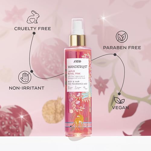 Image of Nykaa Wanderlust Jaipur Royal Pink Body & Hair Fine Fragrance I | Perfume Mist for Women - 200 ml I Bergamot and Neroli Perfume | Long-Lasting, Travel‐Friendly, Vegan,Paraben‐Free, IFRA Certified