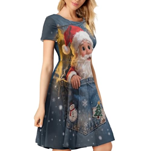 Image of Irisjudy T Shirt Dress for Women Short Sleeve Girls Short Sleeve Dress Plus Size, O Neck Knee Length Midi Dress for Ladies
