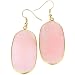 rockcloud Rose Quartz Crystal Dangle Hook Earrings Oval Gold Plated