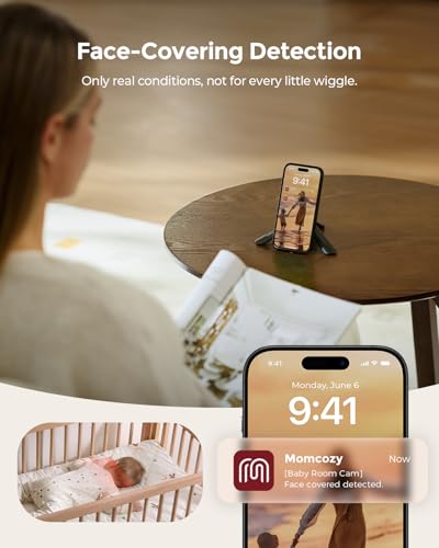 Momcozy Smart Baby Monitor BM08, Contact-Free Baby Monitoring with 2K HD Night Vision, AI Safety Detection for Sound/Motion/Cry, Sleep Datas, Wi-Fi Connection, 2-Way Audio, Newborn Essentials - Image 4