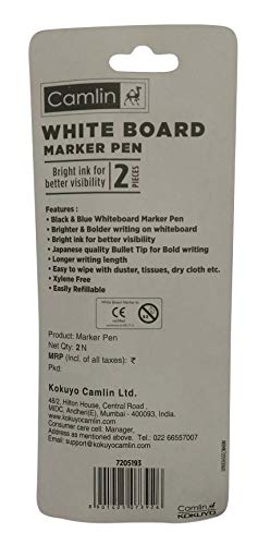 Image of Camlin White Board Marker Pen - Black and Blue, 2 count Pack