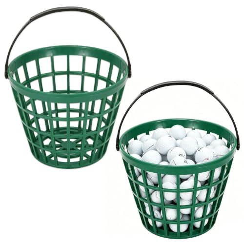 SefyAog 2PCS Green Plastic Golf Ball Basket and Bucket with Handle 7.76.1 Inches Golf Ball Storage Fits 4050 Golf Balls