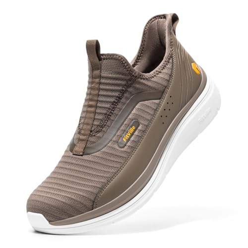 FitVille Wide Width Slip On Shoes for Men Wide Walking Shoes for Flat Feet Plantar Fasciitis-Stepease V2 (13.5 Wide, Moss Brown)
