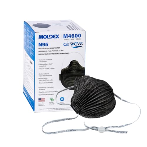 Moldex® M4601 N95 AirWave® M Series Disposable Particulate Respirator Mask with SmartStrap®, NIOSH Approved, Black, Pack of 10, Size Small