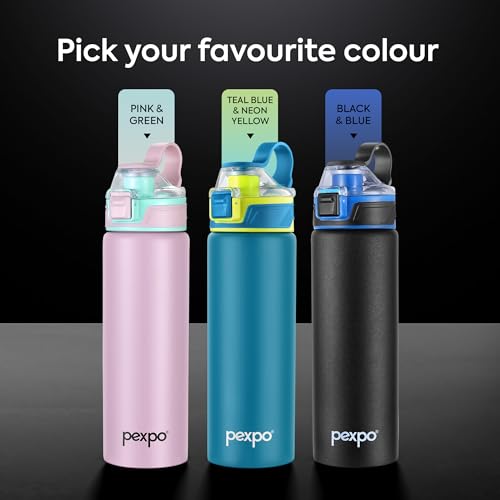 Image of Go24 pexpo Arctic 900 ISI Certified Stainless Steel Fridge /Sipper Water Bottle - 800ml | Flip Top Cap | Single Wall | For Gym, School, Trekking, Sports | for Men, Women and Kids -Knight Black