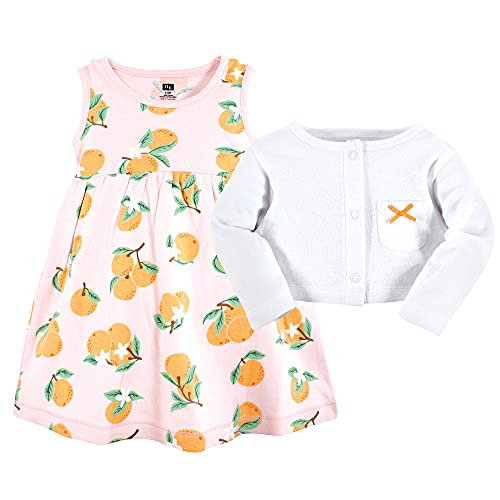 Image of Hudson Baby Girls' Cotton Dress and Cardigan Set