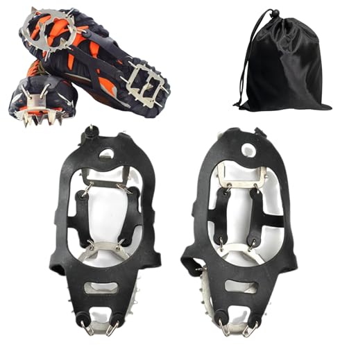 Xiuyer Crampones, Crampones Nieve Hielo, Crampones Ligeros, Crampones Trail Running, Tacos de tracción con 18 Picos Antideslizantes para Caminar, para Caminar Senderismo Escalada Pesca y Montañismo
