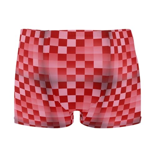 Red Buffalo Check Plaid Mens Swim Trunk Swimwear Bathing Suit Swim Brief Square Leg Board Short S B0405321