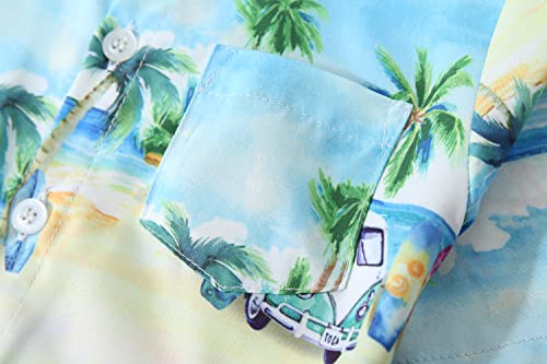 Baby Boys Casual Cartoon Print Tee Button Down Slim-Fit Tops Short Sleeve Aloha Hawaiian Shirt4