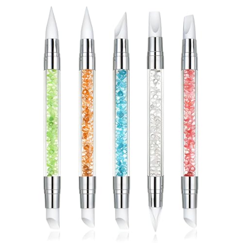 5Pcs Silicone Nail Tools AIBEE Dual Tipped Nail Sculpting Tool Acrylic Handle Rubber Nail Brush Nail Art Tools for Design Carving Drawing Shaping