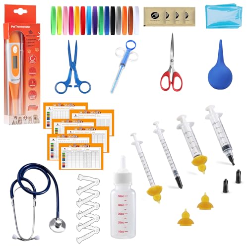 REDDOUDOU Puppy Kitten Whelping Kit Whelping Kit with Feeding Nipple Bottle Stethoscope Scissors Cord Clamps Aspirator etc Full kit