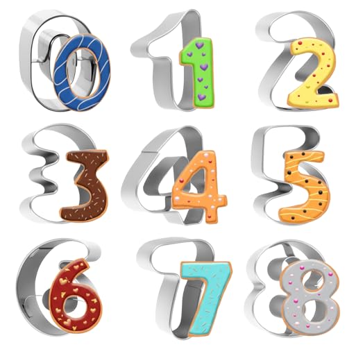 DOPENSPI Edelstahl Zahlen Ausstecher, 0-9 Zahlen Ausstechform Keksausstecher Ausstechformen Set Backutensilien für Haustier Snacks, Küche, Geburtstag, Zuhause, Party Geschenk