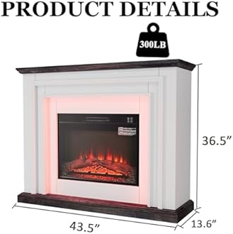 44 Inches LED Lights Electric Fireplace with Mantel, Tall Fire Place Heater Freestanding, Delicate Three-Dimensional molding with Remote Control Timer LED Flame for Living Room