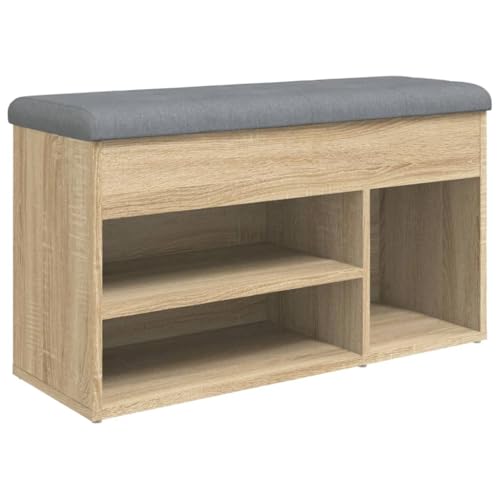 vidaXL Banc à Chaussures, Meuble de Rangement avec Coussin, Banc de Couloir avec Étagère Entrée Salon Intérieur, Moderne, Chêne Sonoma Bois d'Ingénierie
