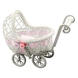 Miniatur Kinderwagen aus Geflochtenem Rattan, Deko-Stroller für Hochzeiten, Süßigkeitenwagen, Fotodeko für Feste, Partydekoratio, Vintage Geschenkpräsentation (Pink)